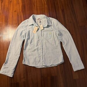 Vintage Light Blue Striped Button-Up Shirt